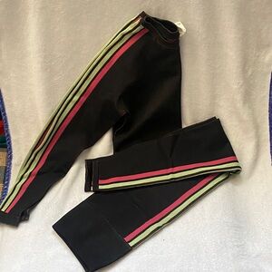 Fabletics Black Leggings with Green and Pink Stripes